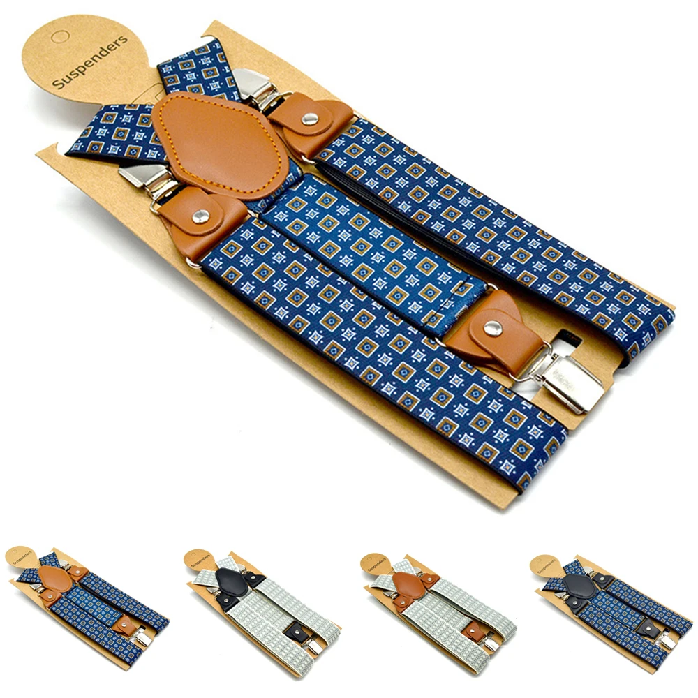

3 Clip Lengthened Adults Men Suspender Bow Tie Sets Elastic Adjustable Clip-On Straps 2022 Male Printed Y-back Shirt Strap Clip