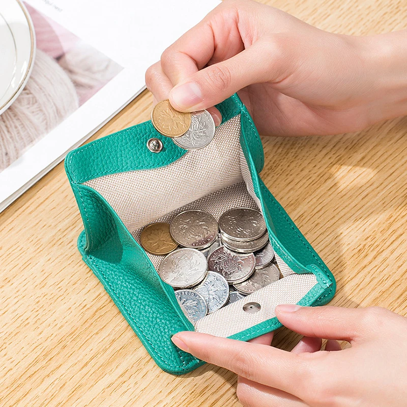 New Mini Coin Purses Genuine Leather Women Square Coin Pocket Cowskin High Quality Hasp Money Bag Wallet Ultra-thin Card Package
