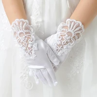 kids gift white stretch mesh girls party formal etiquette gloves pearl short lace bow kids princess dance gloves