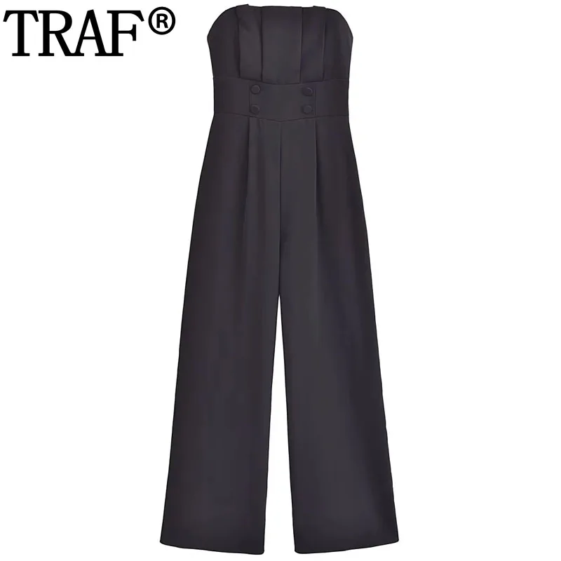 Женский Длинный комбинезон с открытыми плечами широкими штанинами