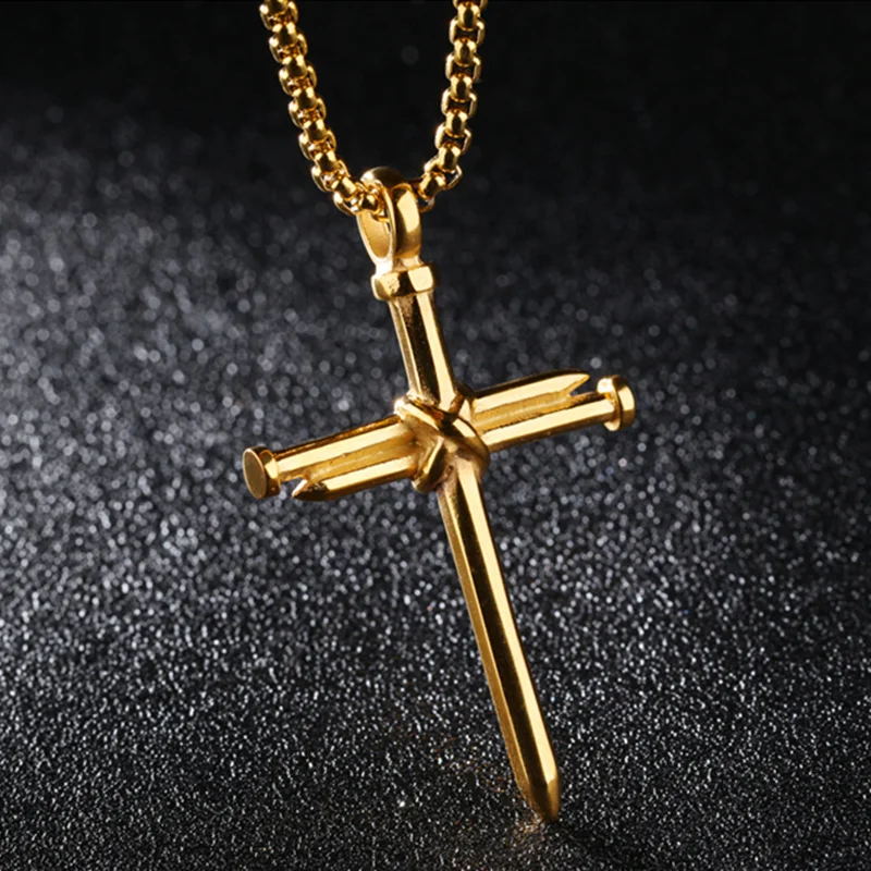 

Unique Design Mens Necklace Stainless Steel Chain with Nail Cross Pendant Fashion Punk Party Jewelry Gift