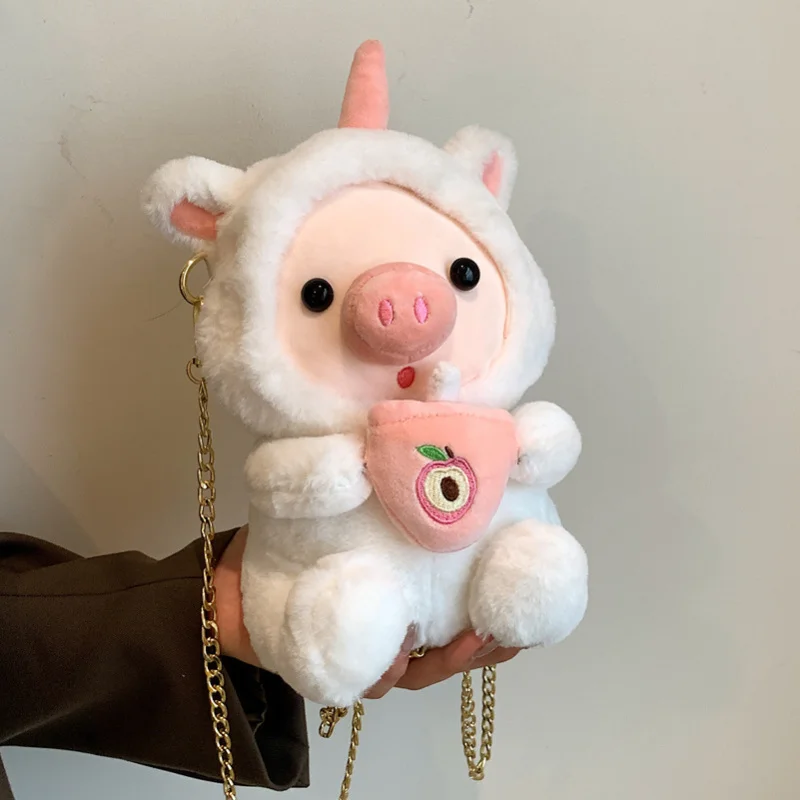 

Womens Cute Pig Shoulder Bag Doll Plush Soft Fluffy 2023 Luxury Designer Handbag and Purse Kawaii Girls Crossbody Bag Sac