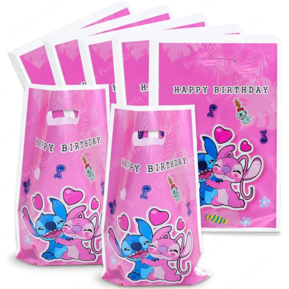 Подарочный пакет для вечеринки Disney Lilo &amp Stitch пластиковый синий стежок розовый