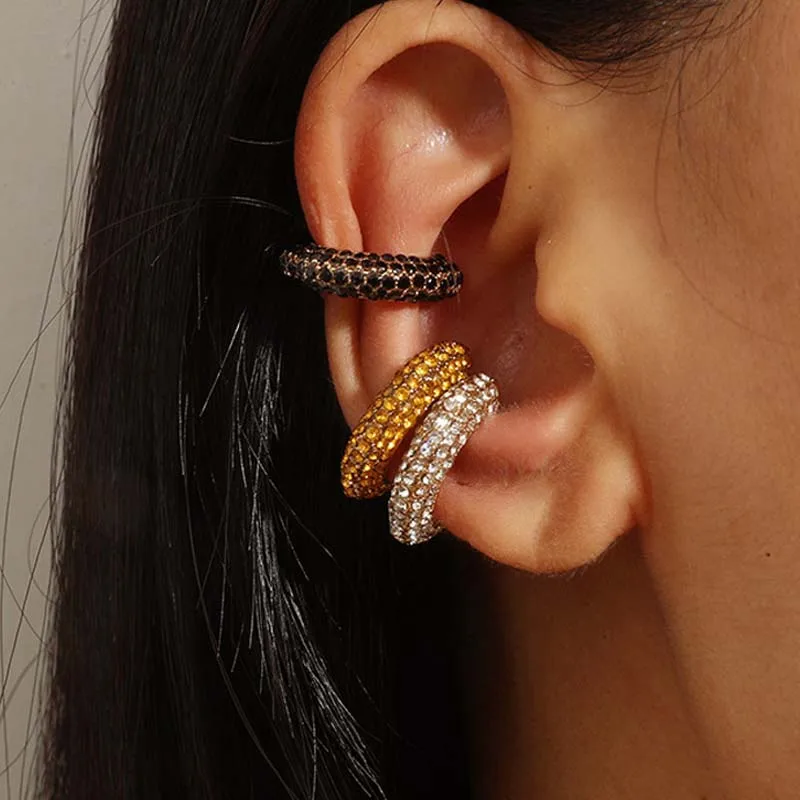 

C-Shape Rhinestones Ear Clips for Women Bohemian Ear Cuff Luxury Clip On Earring Female Jewelry Personality Party Accessories