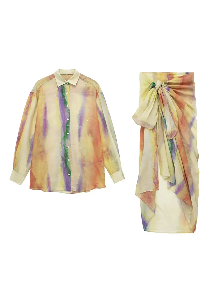 

Женский костюм с топом и юбкой Kumsvag, комплект из двух предметов, свободная рубашка и юбка, элегантная уличная одежда, лето 2023