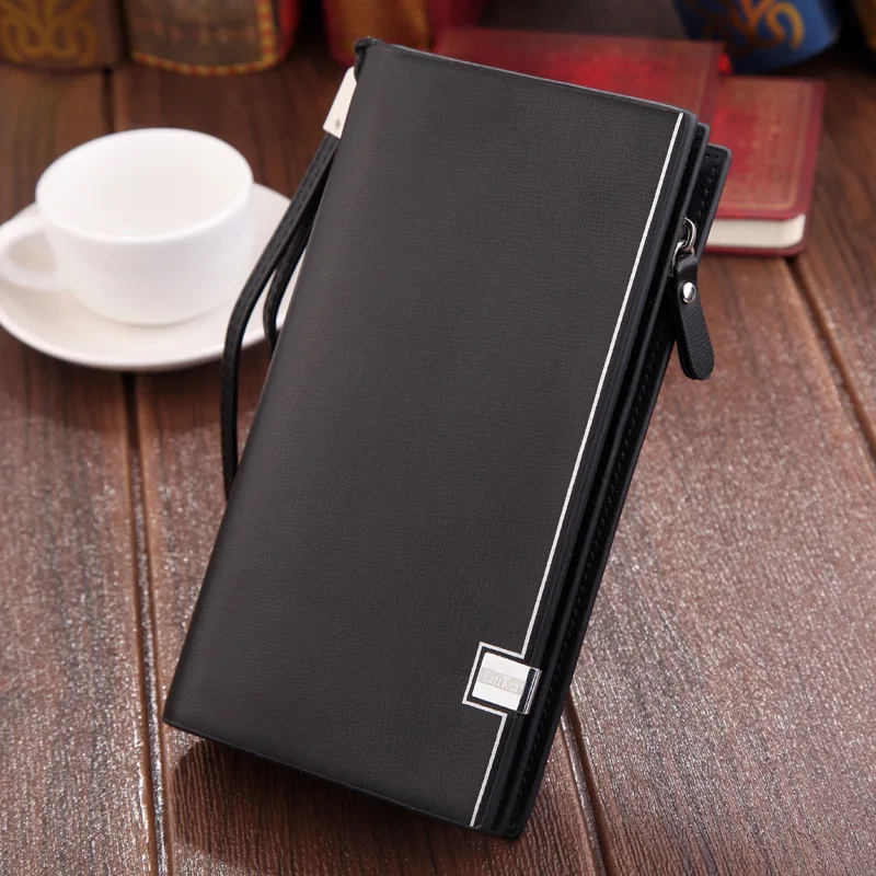 Original Luxury Brand Men's Wallet Business Striped Clutch Leather Purse For Male Fashion Man Card Holder With Aipper Phone Bag |