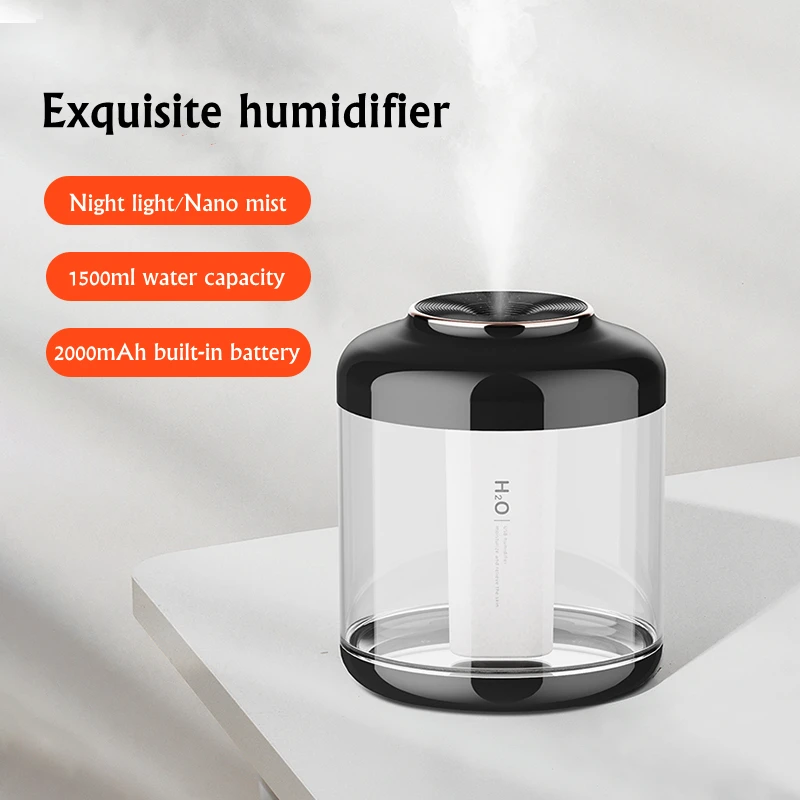 

1500ml Home Wireless Air Humidifier USB Rechargeable Ultrasonic Aroma Diffuser Purifier LED Light 2000mAh Battery Humidificador
