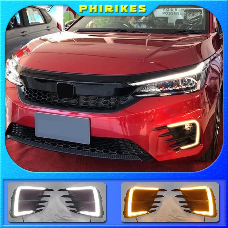 

Светодиодная лампа для дневных ходовых огней, желтое реле поворота для Honda City 2020 RS, водонепроницаемое 12 В DRL, украшение противотуманной фары