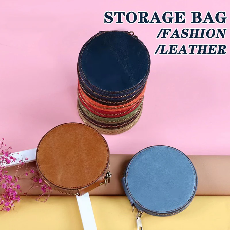 Creative Fashion Leather Storage Bag Girl Round Cute Small Coins Cards Keys Jewelry Carry-on Holidays Gifts