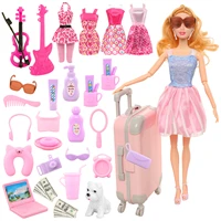 33 pcs cute doll accessories for barbie for ken clothes suitcase telescope sunglasses bills kids travel furniture kids toys gift