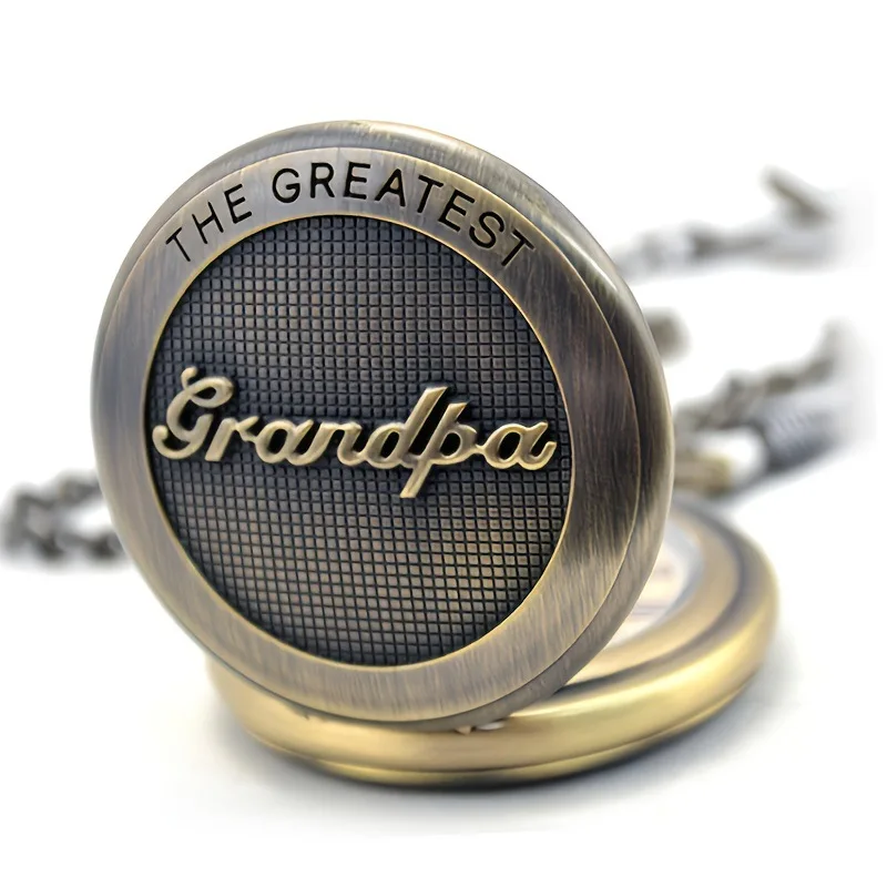 

To My Greatest Grandpa I Love You Carving Quartz Pocket Watch for Grandfather Watches Fob Chain Clock for Dad Man Birthday Gifts