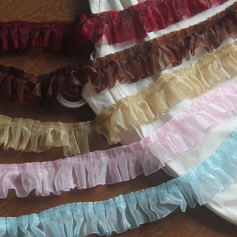 Плиссированная кружевная отделка из органзы аппликация ленточной ткани