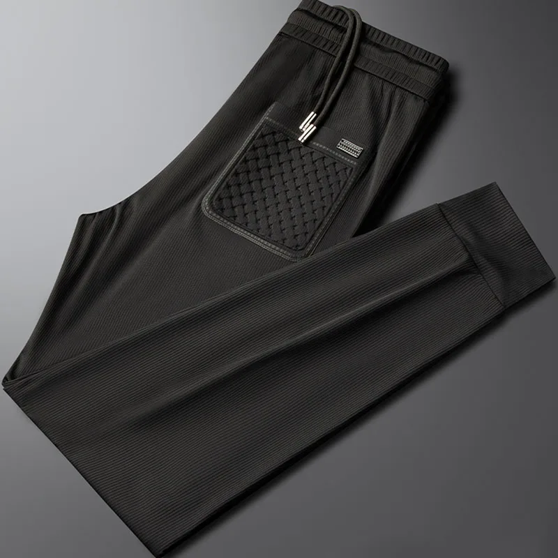 Handsome black sports casual pants men's summer thin slim-fit cool sense small foot bundle footguard pants trend