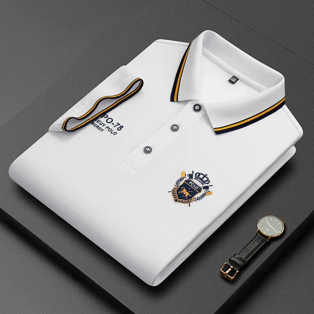 Summer Korean Fashion Men's Polo Shirt Luxury Embroidered Cotton Lapel Collar Short Sleeves Tops 6