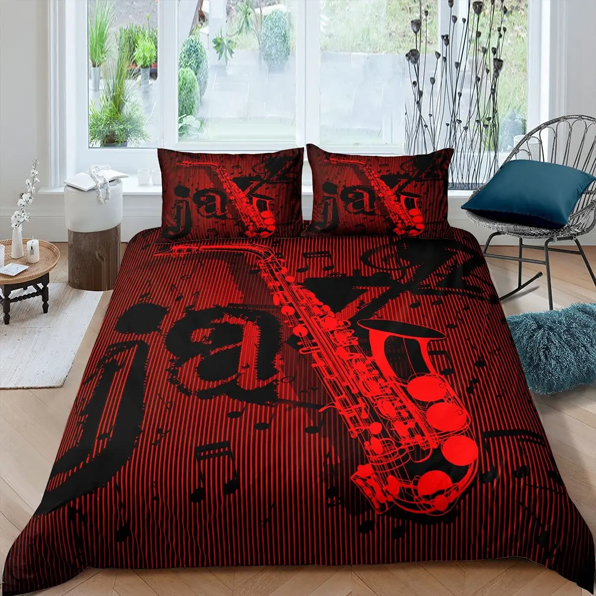 

Bedding Set Musical Instrument Retro Jazz Music Theme Twin Quilt Cover for Kids Saxophone Duvet Cover Set Rotating Musical Notes