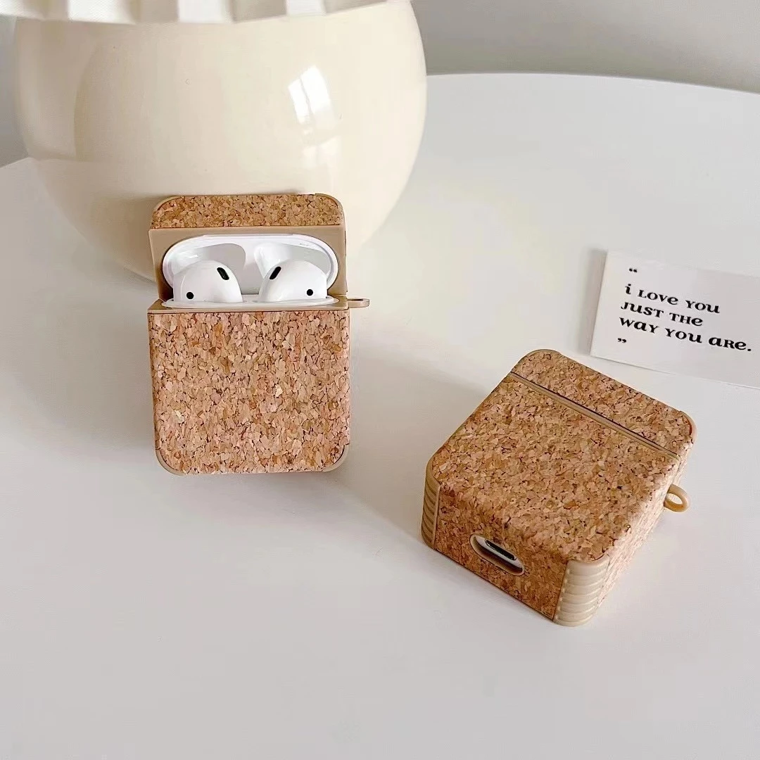 

Luxury Cork Wood Grain Earphone Case For Airpods 1 2 3 Pro Soft Silicone Wireless Bluetooth Headphone Charging Protective Cover