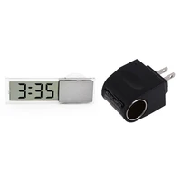 lcd display digital electronic clock with sucker led ac dc converter outlet power supply ac 110v 220v to car dc 12v replacem