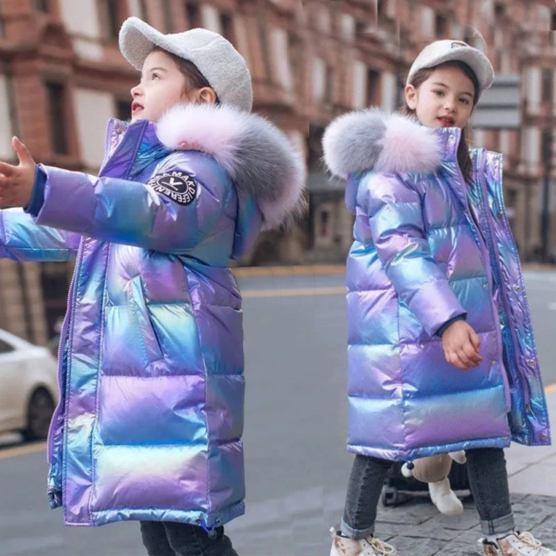 Winter Shiny Jacket For Girls Hooded Warm Children Girls Winter Coat 5-14 Years Kids Teenage Cotton Parkas Outerwear