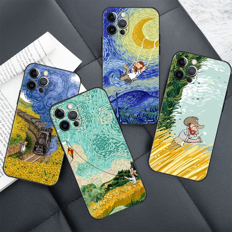 

Case for iphone 11 13 12 pro max Cover xr 7 8 Plus Funda XS X 6s 5 5s SE2020 Coque Retro Oil Painting Art Van Gogh Sunflower