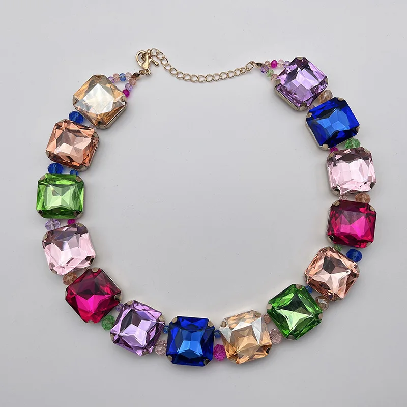 

2022 Shiny Square Colorful Crystal Necklace Fashion Party Jewelry Women's Gift Crystal