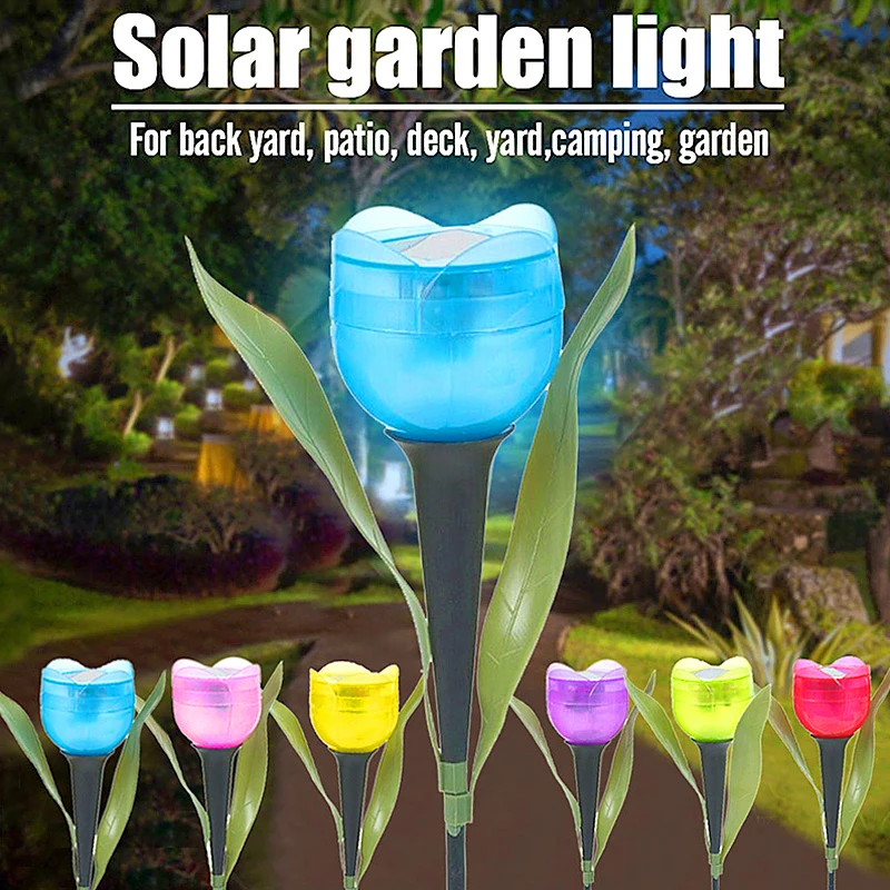 

Outdoor LED Solar Light Tulip Flower Lamp, Waterproof Garden Stake, Landscape, Courtyard Lawn, Standing, Colorful, 1Pc