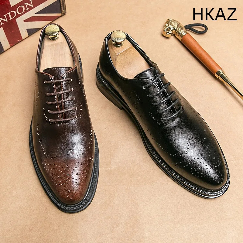 

Men's Casual Leather Shoes Flat Heel Comfortable Wear-Resistant Top Layer Cowhide Fashion All-match England Business Work Shoes