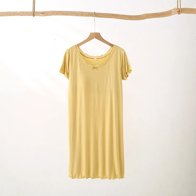 1 Ms nightgown Women's Nightgown Summer Short Sleeve Round Neck Modal With Chest Pad Sleeping Dress Nighty For Ladies Night Wear