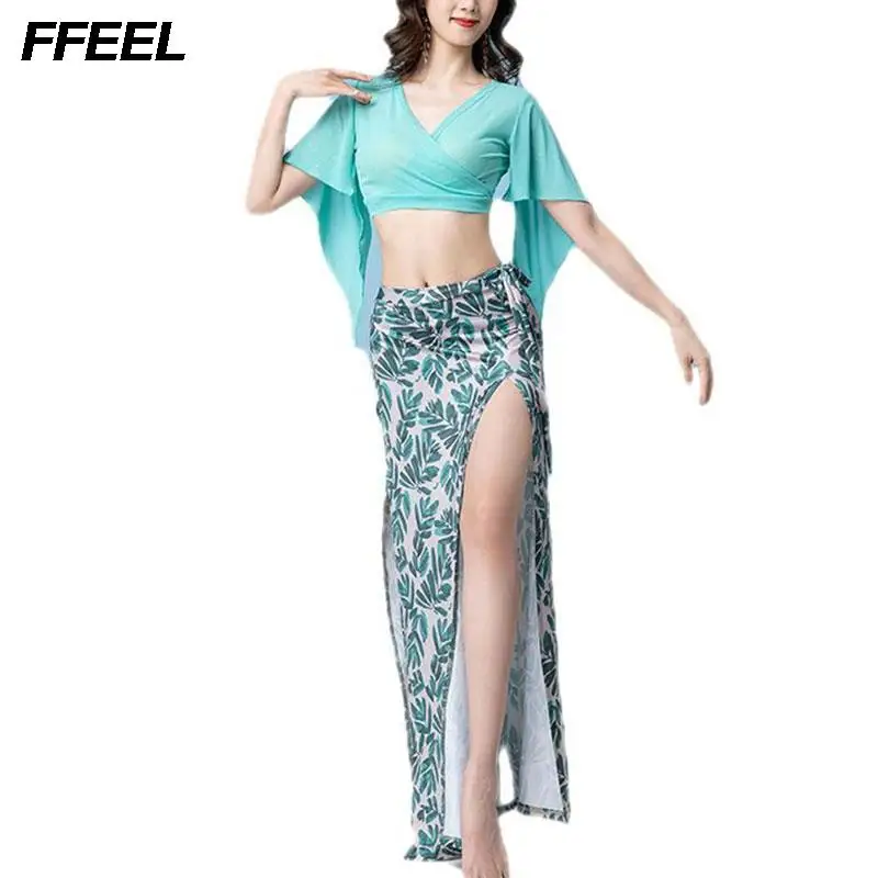 

2PCS Adult Dance Costume Lady Oriental Bellydance Set Tops with Skirt Stage Performance Costumes Suits Female Practice Wear