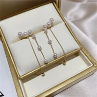 simple style pearl chain tassel drop earrings for women long dangle earring trendy ear jewelry accessories