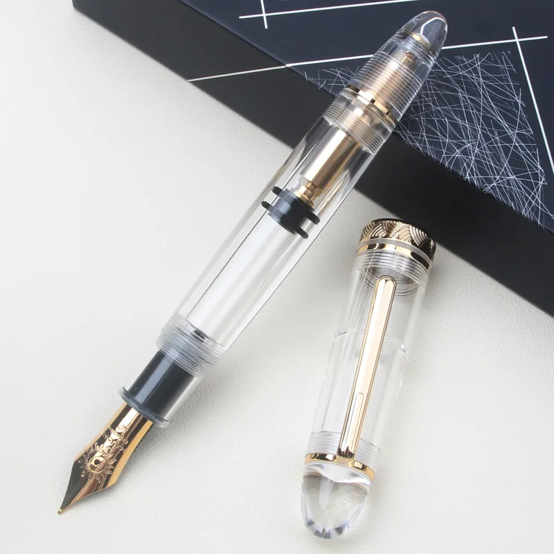 Фото Большая перьевая ручка MAJOHN 8 #   Ручка Sun Nib EF/F/M с твердым резиновым наконечником, латунным поршнем, акриловым корпусом, гладким письмом, для школы и офиса №4