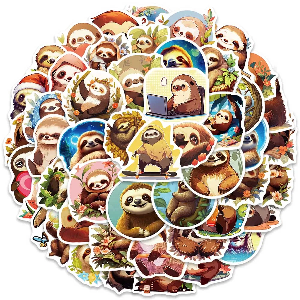 

10/50pcs Sloth Stickers Cute Funny Cartoon Animal Decals For Laptop Guitar Luggage Phone Skateboard Diary Waterproof Graffiti