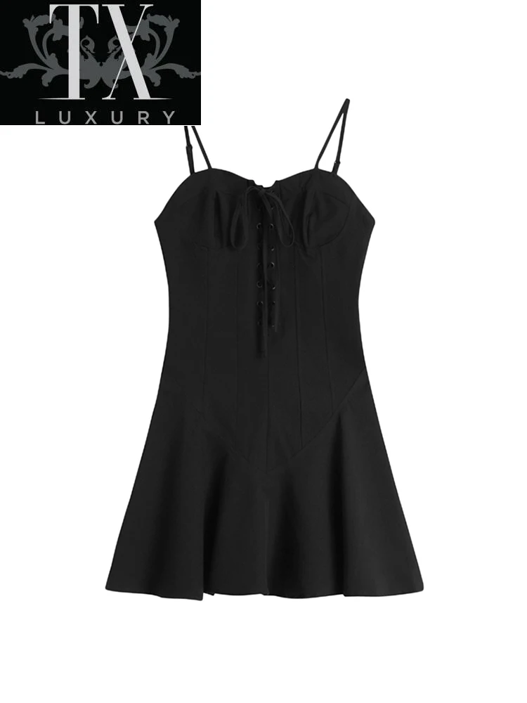 

A-line V-neck Dress Women Backless Black Sleeveless 2022 Summer Y2K Mini Bodycon Bandage Vestidos Sexy Party Clubwear