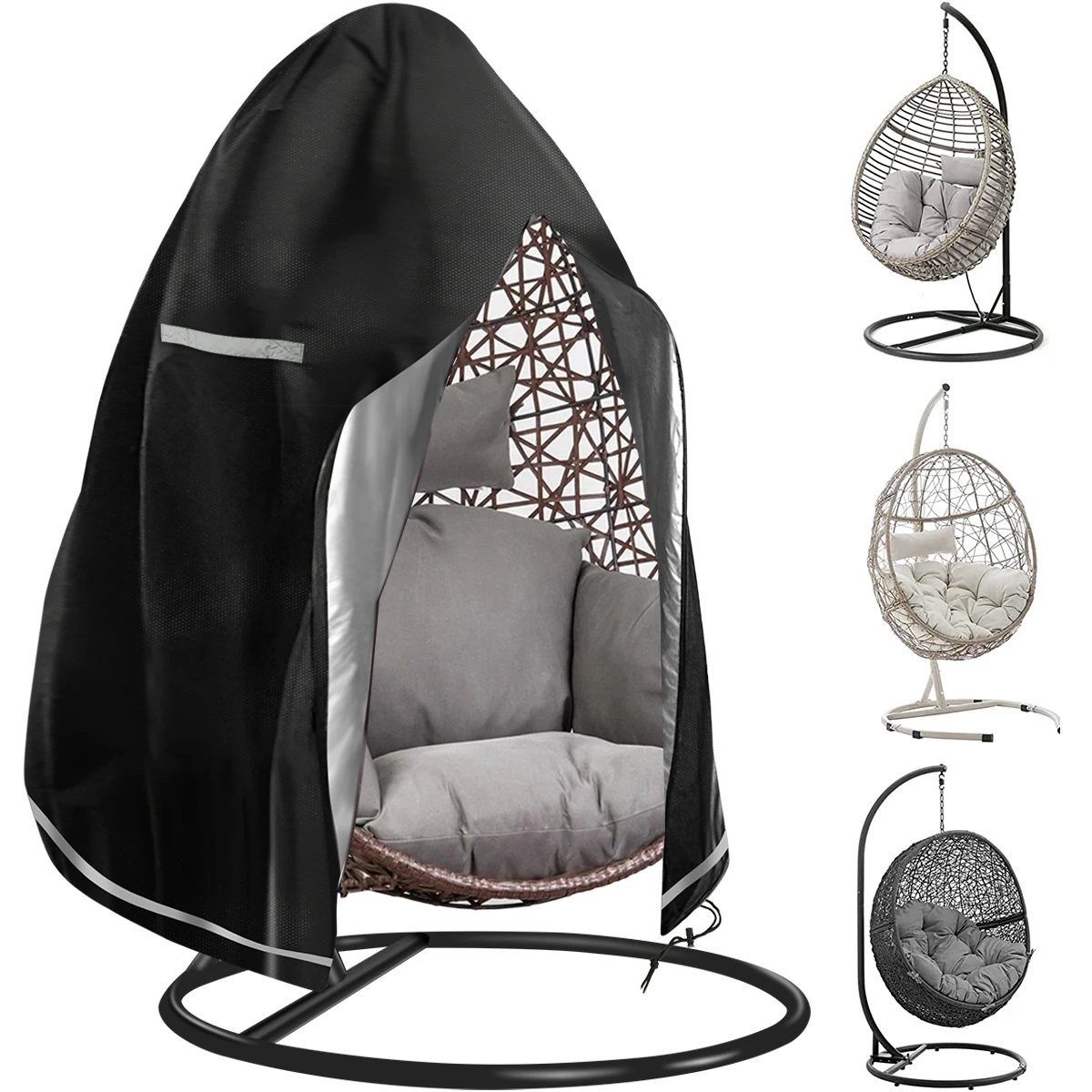 

L Patio Hanging Egg Chair Cover Waterproof Swing Egg Chair with Adjustable Drawstring Reflective Strips Fits Outdoor Most Single