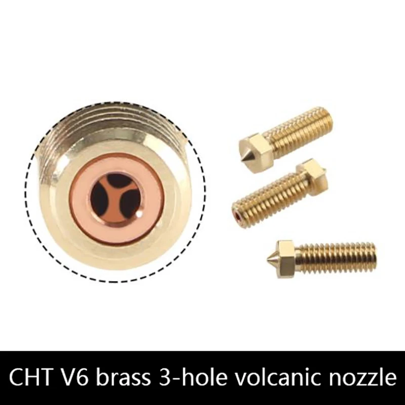 

CHT V6 Brass 3-Hole Volcanic Nozzle 0.4/0.6/0.8mm Brass Nozzle High Flow Three-Eyes Print Head For 1.75mm 3D Printer Accessories