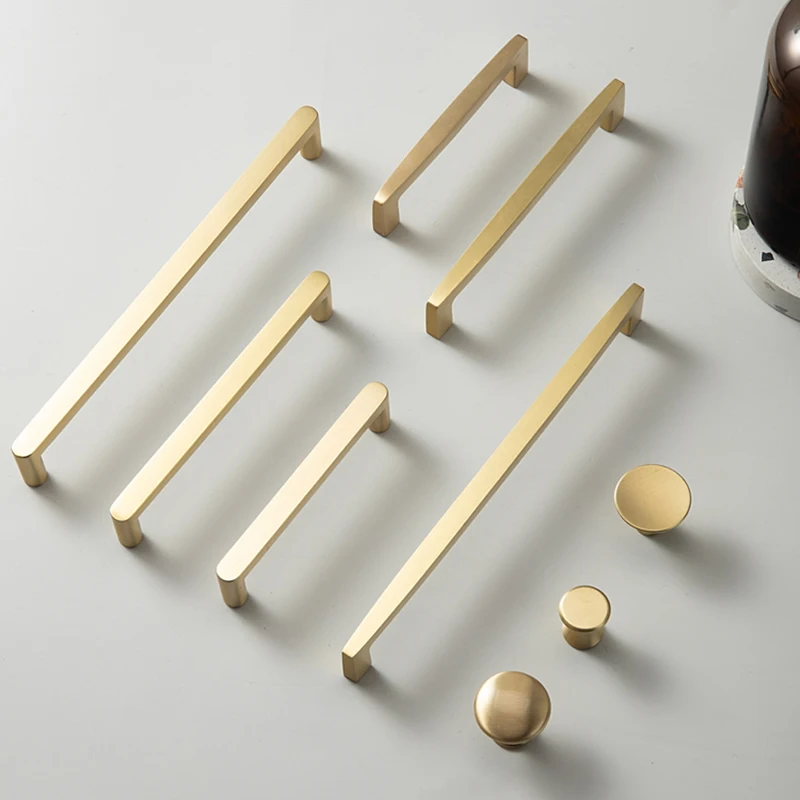 

MECANS Modern Gold Knob Pure Copper Kitchen Cabinet Handles Cupboard Door Pulls Drawer Knobs Brass Furniture Handle Hardware