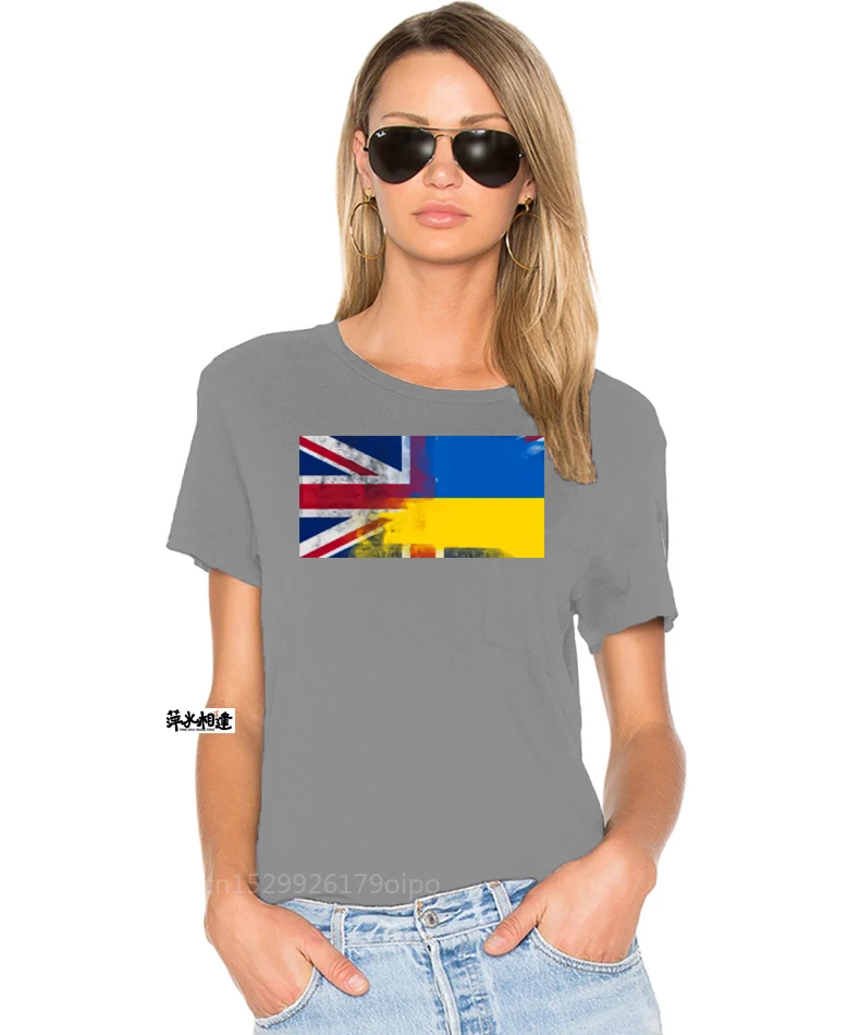 Футболка женская с принтом в виде флага Великобритании и Украины |