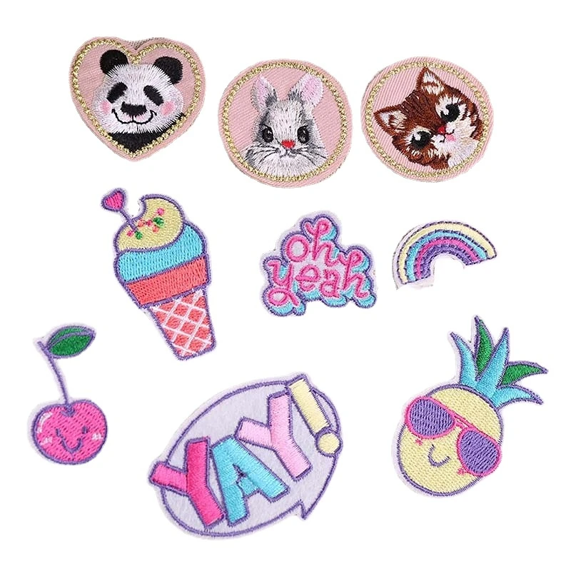 Parche bordado de Anime con lentejuelas de unids/lote, decoración artesanal para ropa, arcoíris, Panda, conejo, gato, fruta, helado, cereza, piña, 100