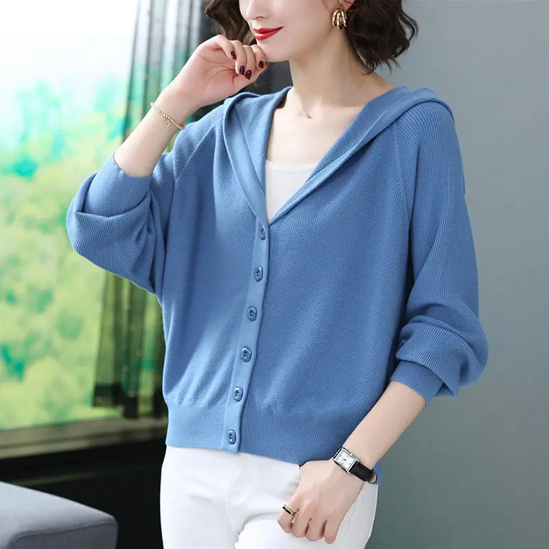 

Autumn All-match Short Hooded Sweater with A Small Coat Loose Knitted Cardigan Women