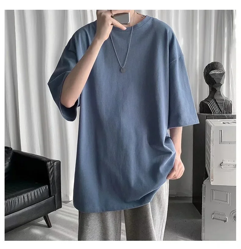 Summer Loose-Fit Solid Color Short Sleeve Men's T-Shirt Pullover Round Neck Plus Size Half Breathable Sweat Absorbent |