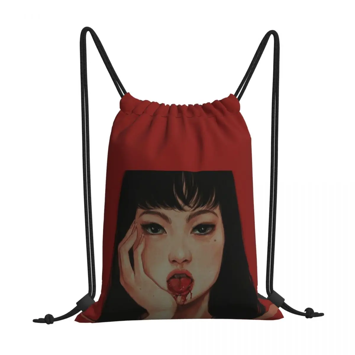 

Beauty Bloody Mouth Junji Ito Tomie Kawakami Print Drawstring Storage Backpack Teenager Travel Bag Multi-function Pocket