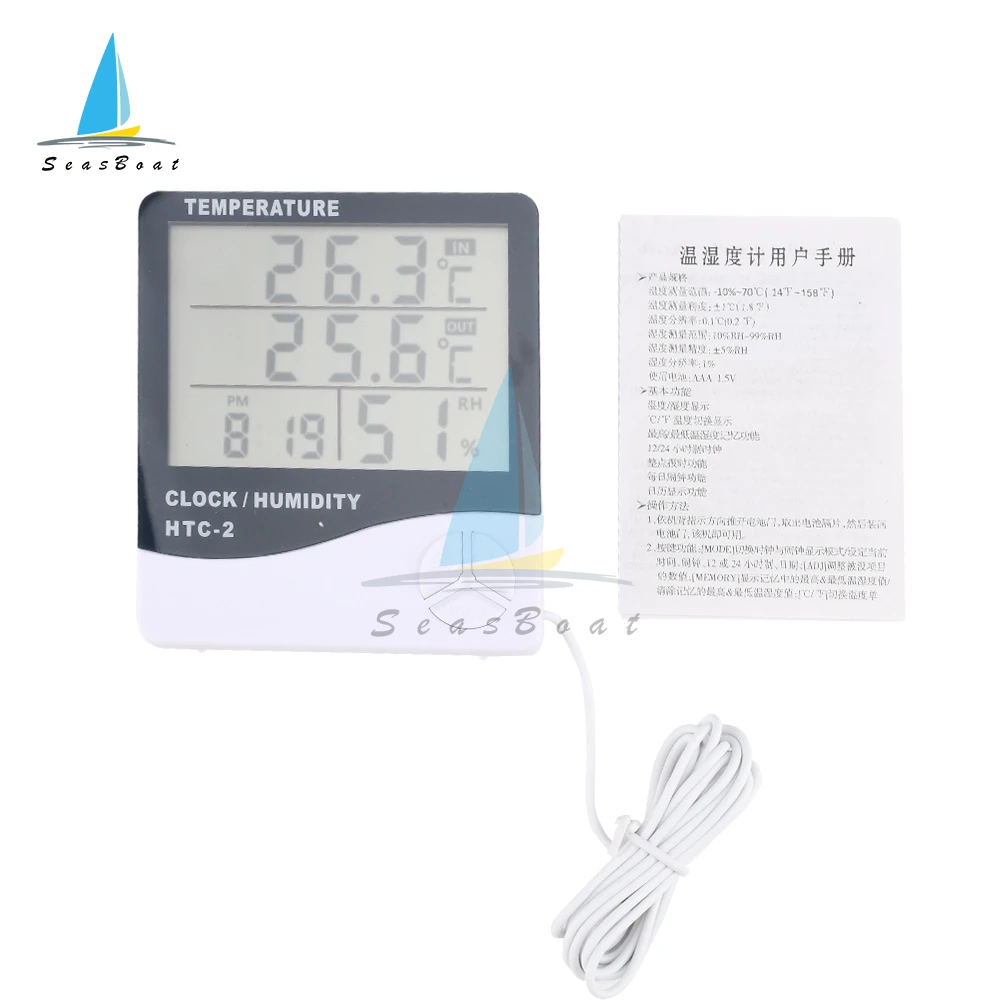 lcd electronic digital temperature humidity meter thermometer hygrometer indoor outdoor weather station clock htc 1 htc 2 free global shipping