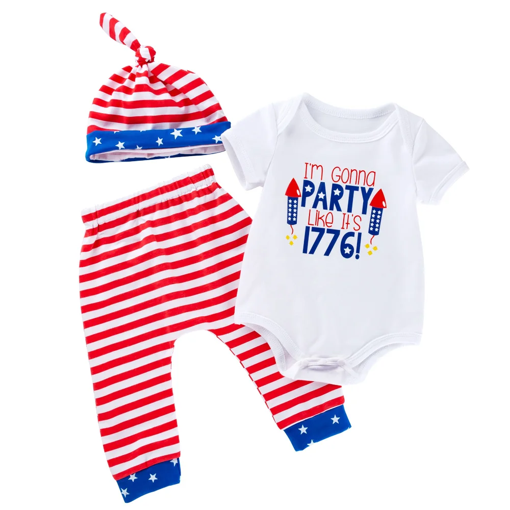

Baby Clothing Set Romper +Pants+Hat 3pcs/set Independence Day Children's Clothes Fashion Boys Outset Newborn Cotton Suit