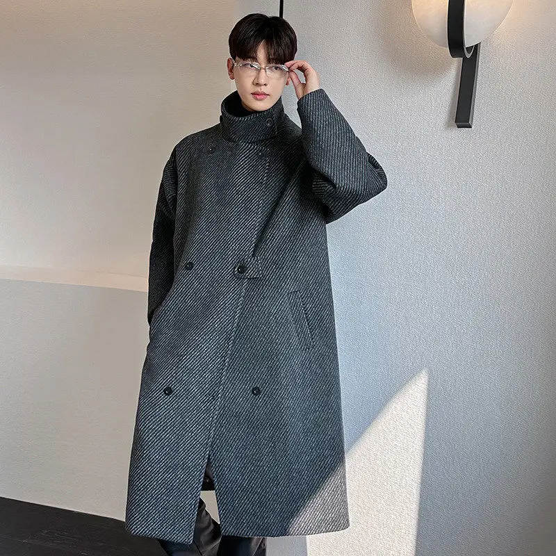 Осень-зима длинное толстое теплое мягкое приталенное шерстяное пальто мужское
