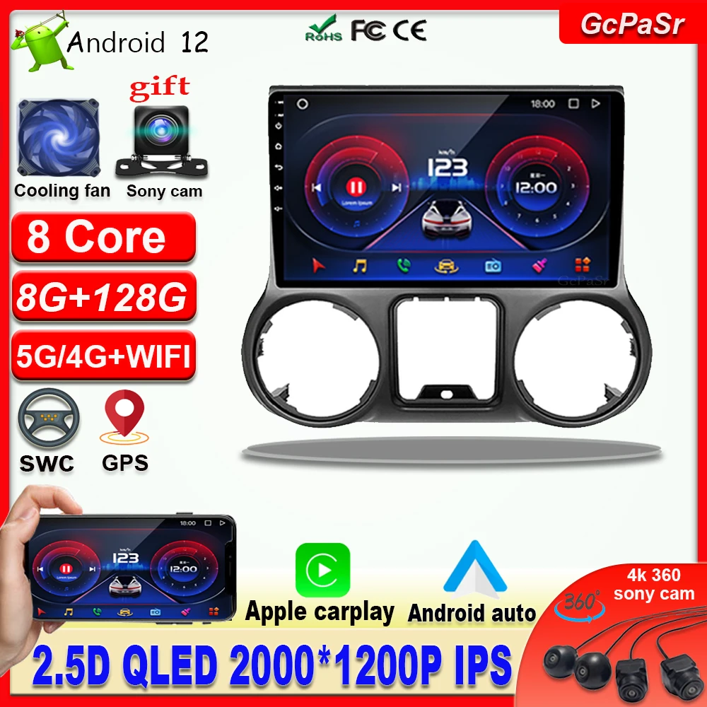 QLED Carplay Android 12 для Jeep Wrangler 3 JK 2010 - 2018 Автомагнитола мультимедийный плеер навигация