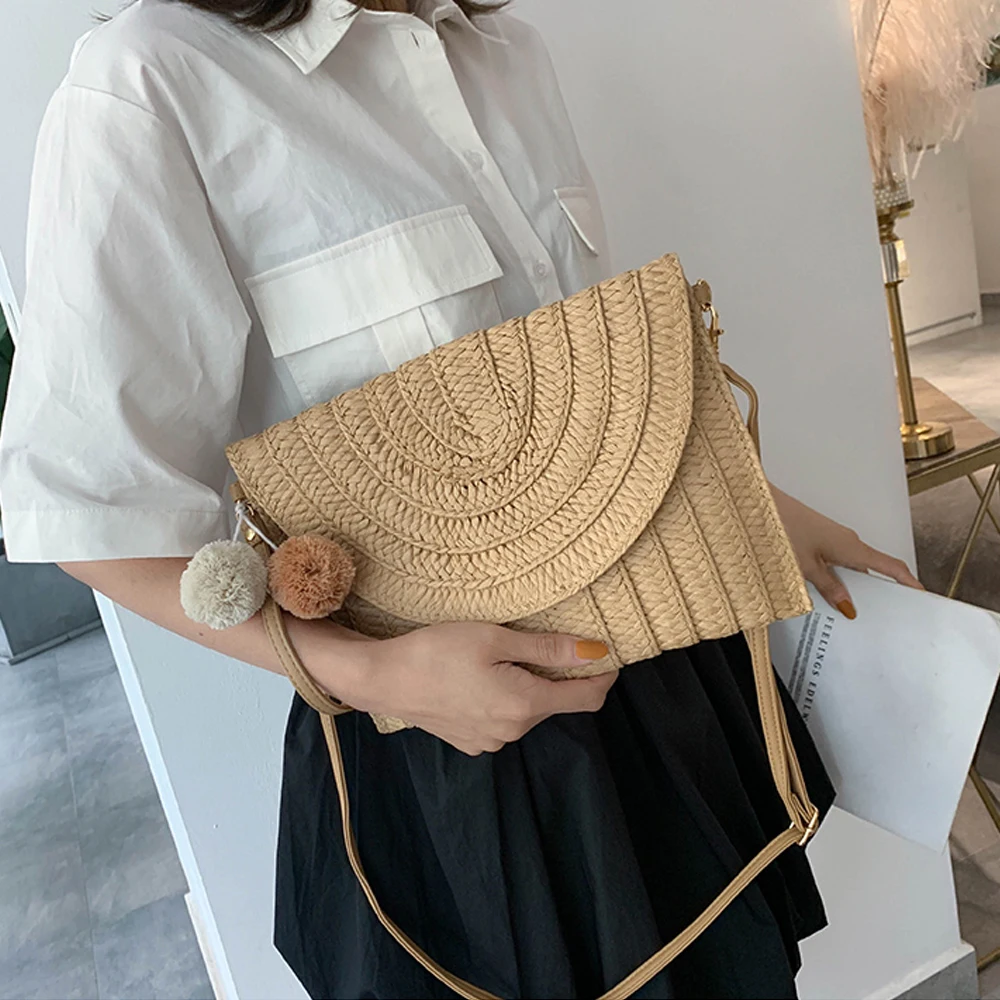 

Новинка, элегантная Плетеная соломенная сумочка, вместительная повседневная классическая сумка через плечо в стиле ретро для женщин