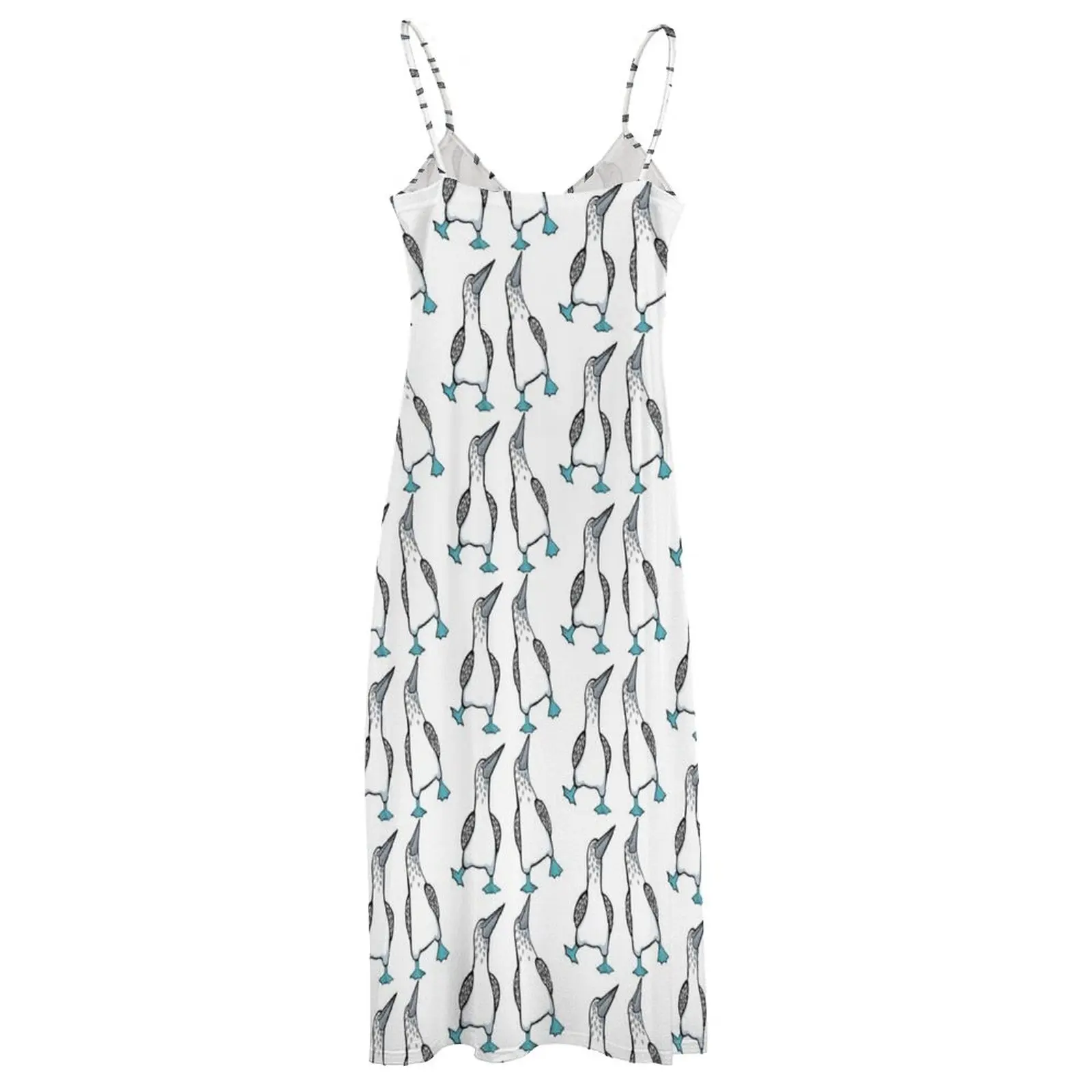 Голубое платье без рукавов с птицами платья для торжества женские модные летние