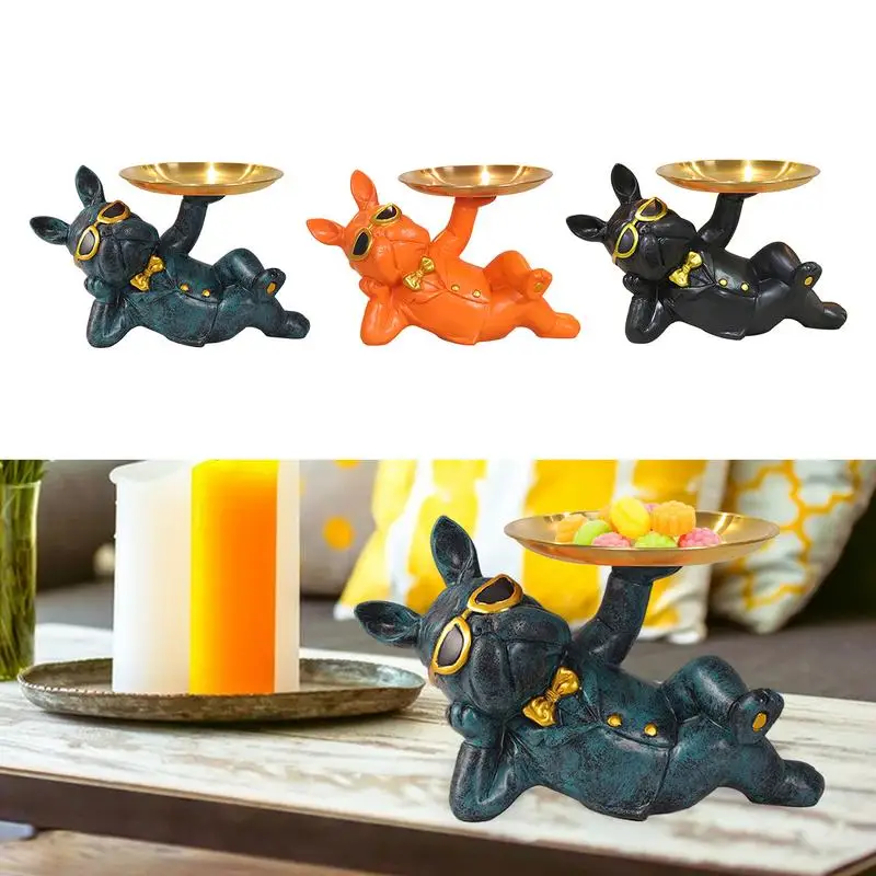 

Resin Bulldog Tray Statue Animal Figurine Key Holder Animal Sculpture Storage Tray Desk Organizer For Home Living Room Decor