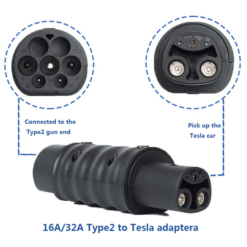 

EVSE EV Adaptor Type 2 To Tesla Plug Adapter, Electric Cars Vehicle Charger Charging Connector IEC 62196 Type2 To TESLA 16A 32A