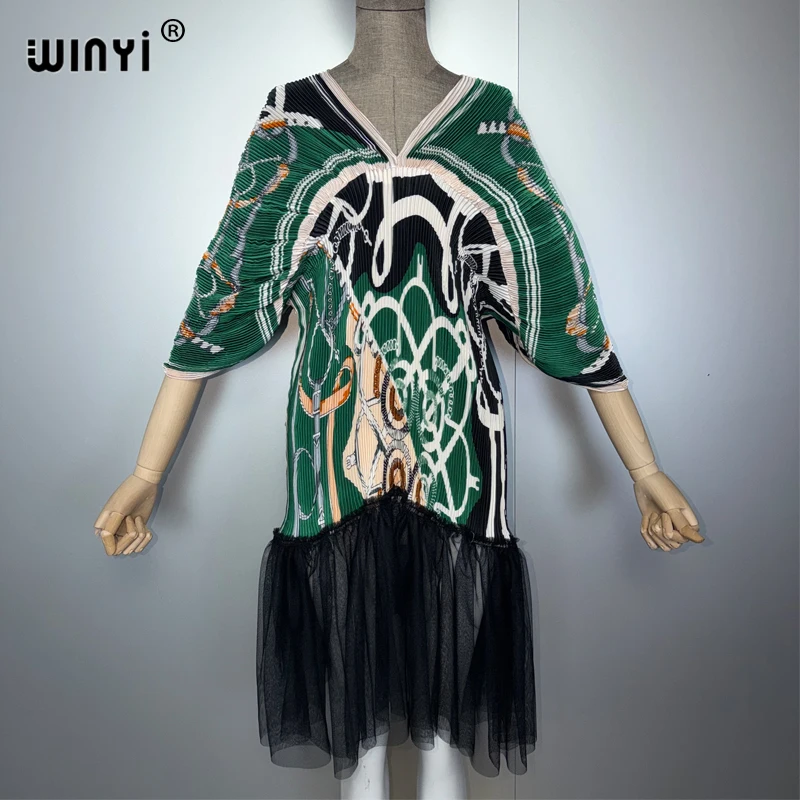 Фото Летнее плиссированное платье WINYI, пляжная накидка, кафтан, абайя, роскошное вечернее платье для вечеринок в Дубае, праздничное платье, бохо-одежда для женщин №2