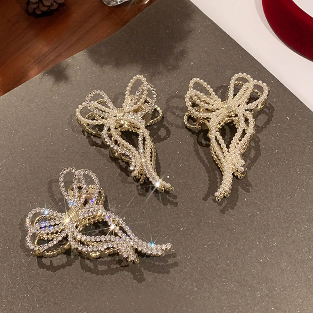 

2022 New Ins Korean Fashion Temperament Pearl Diamond Bow Spring Hair Clip For Women Jewelry Gifts Hair Accessories For Women